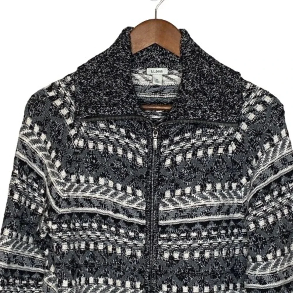 LL Bean Womens Fair Isle Full Zip Cardigan M Cotton Nordic Cabincore Granola